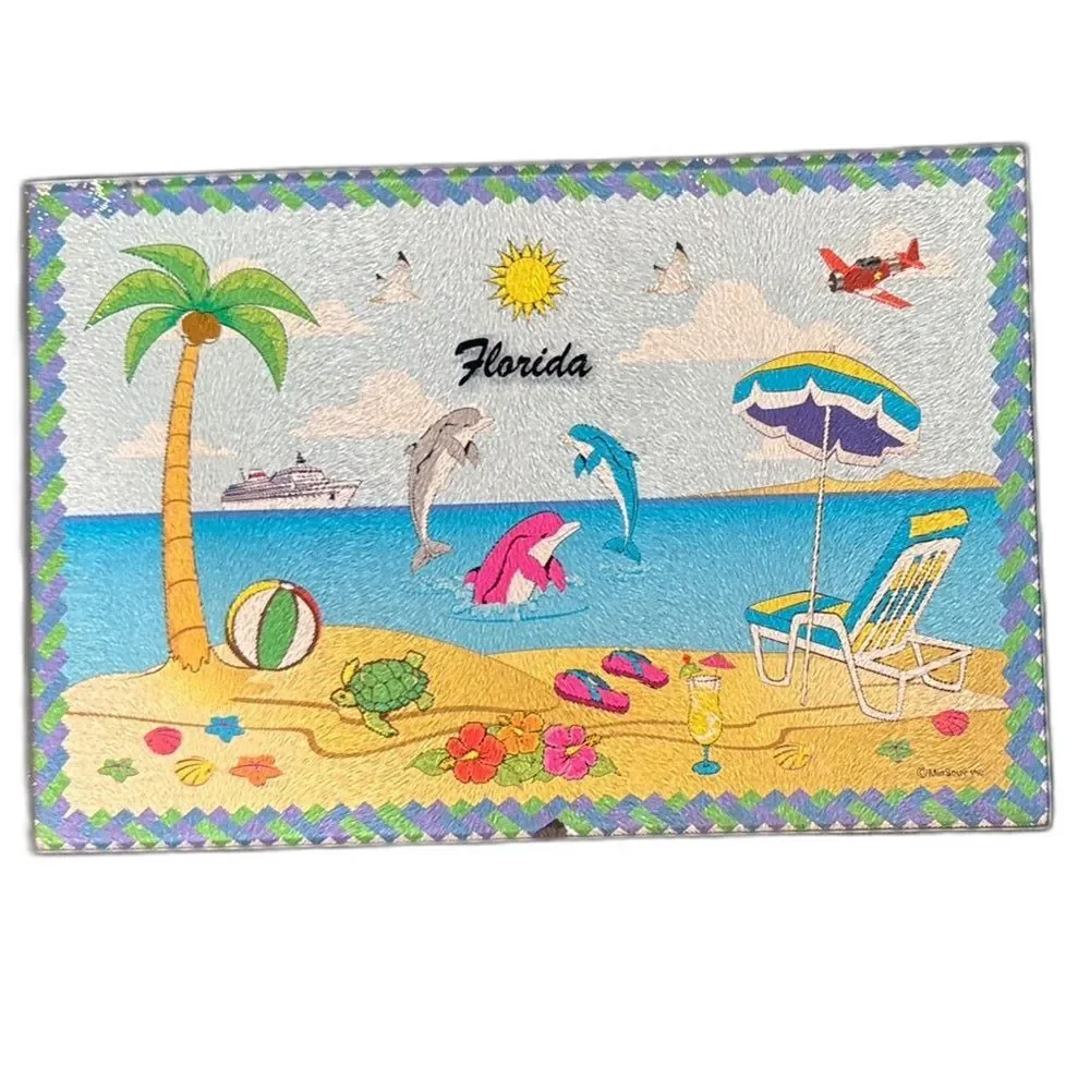 Cutting Board Florida Beach Scene Glass 9x6